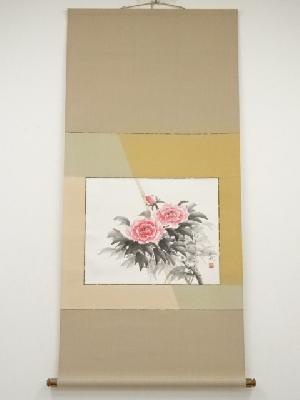 孤風筆　牡丹　肉筆紙本掛軸（保護箱）